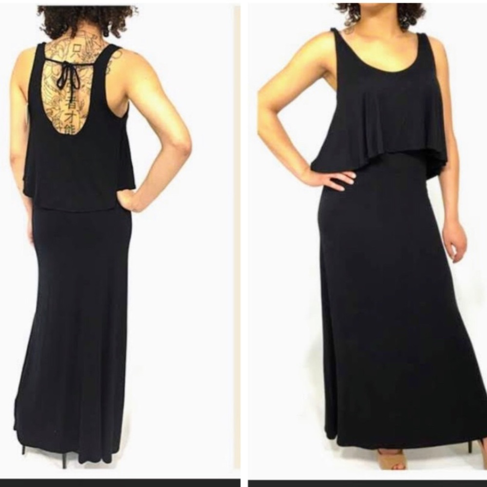 NWT Black Flutter sleeve Low Back Maxi Black
